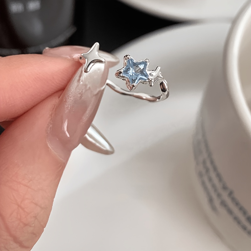 TEMU 1pc Women's Trendy Versatile Premium Steel Inlaid Plastic Rhinestone Open Adjustable Light Luxury Exquisite Ring - Versatile Jewelry - Low
