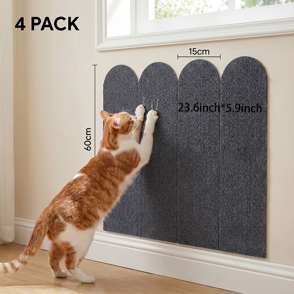 TEMU 4pcs Zsv Self-adhesive Cat Scratching Board Suitable For Walls, No-drill Installation, Thickened Claw With Ribbed Texture - Suitable For