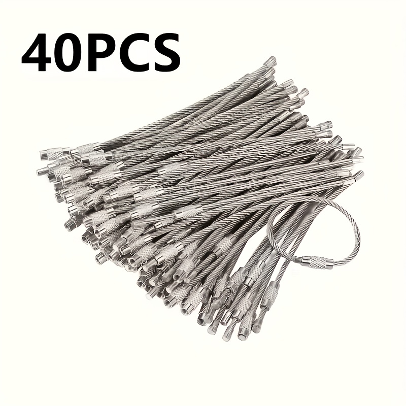 TEMU 40pcs Porte-clés Homme en Acier Inoxydable, Crochets de Clés en Fil d'Acier Inoxydable, Anneaux de Câble en Ligne, Anneaux d'Étiquettes Tissées