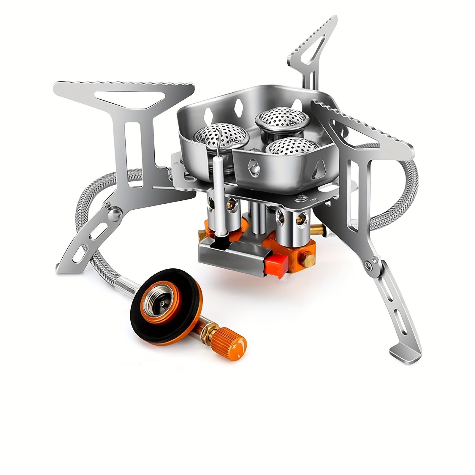 TEMU Windproof Camp Stove Camping Gas Stove With Fuel Canister Adapter, Carry Case, Portable Collapsible Stove Burner For Outdoor Backpacking Hiking