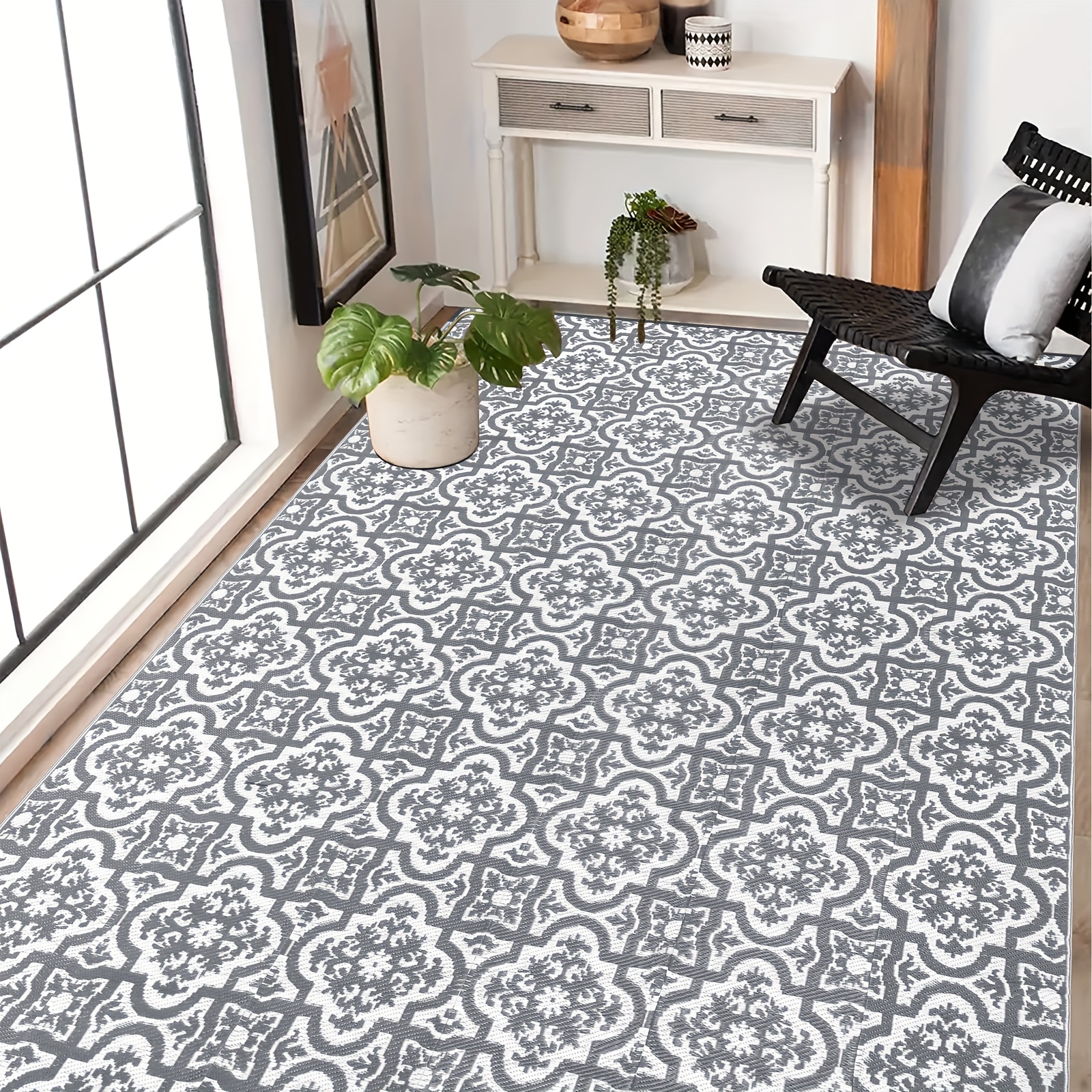Image of Outdoor Rug, Balcony Camping Rugs Plastic Reversible Lightweight Outdoor Rug For Patio Garden Balcony Indoor Outdoor