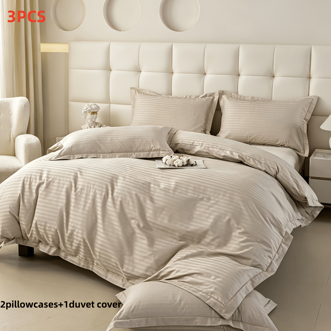 Image of Bed Set 2/3pcs, 1 Duvet Cover + 1/2 Pillowcase, Warm Khaki Satin Weave. Simple And High-end, Suitable For Bed Display In Guesthouses And Hotels. Invisible Zipper Duvet Cover Size: 135*220, 155*200