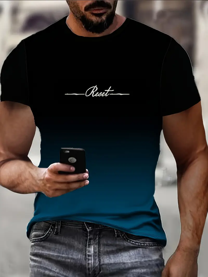5pcs mens gradient print t shirt set casual crew neck short sleeve tees for summer outdoor wear details 0