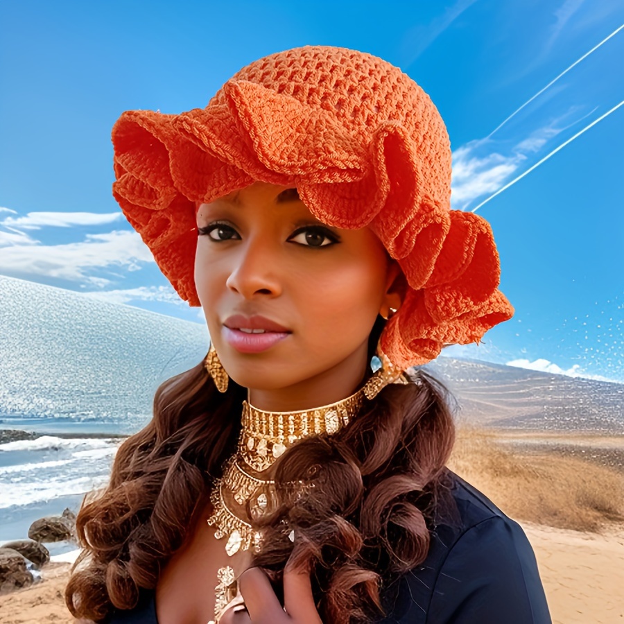 

Chic Chapeau Seau à Volants Multicolore en Crochet pour Femmes & Hommes - Bonnet de Pêcheur en Chaud et Extensible avec Détail de Dentelle Amusant, pour les Célébrations du An