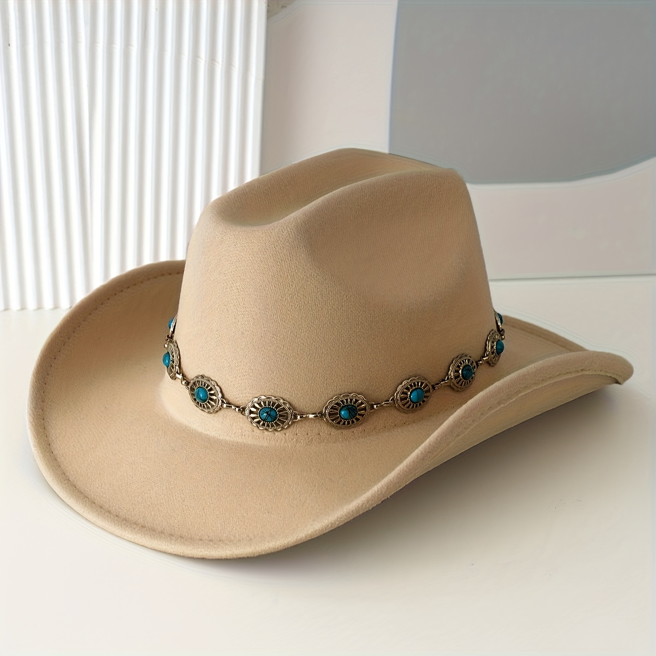 1pc unisex cowboy hat turquoise belt vintage - Temu display picture 3
