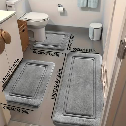 set of 3 25d sponge bath mats that are absorbent and feature a non slip design use in showers and bathrooms thick and soft mats are ideal for areas with heavy and modern bathroom decor