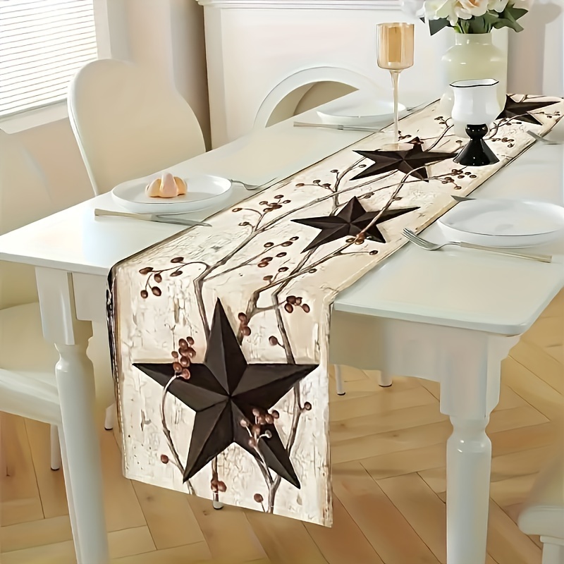 

1pc Winter Christmas Branch Design Table Runner, Polyester Woven Rectangular Tablecloth For Home Kitchen, Outdoor Garden Holiday Party Decor, Restaurant Banquet Room Decoration Supplies