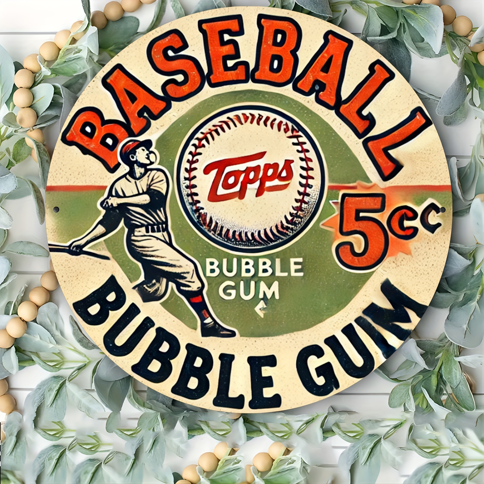 

Vintage Baseball Gum 8x8" Round Metal Sign - Aluminum For Decor, Living Room, Bar, Cafe - Indoor/outdoor Use, Great Gift Idea, Room Decor