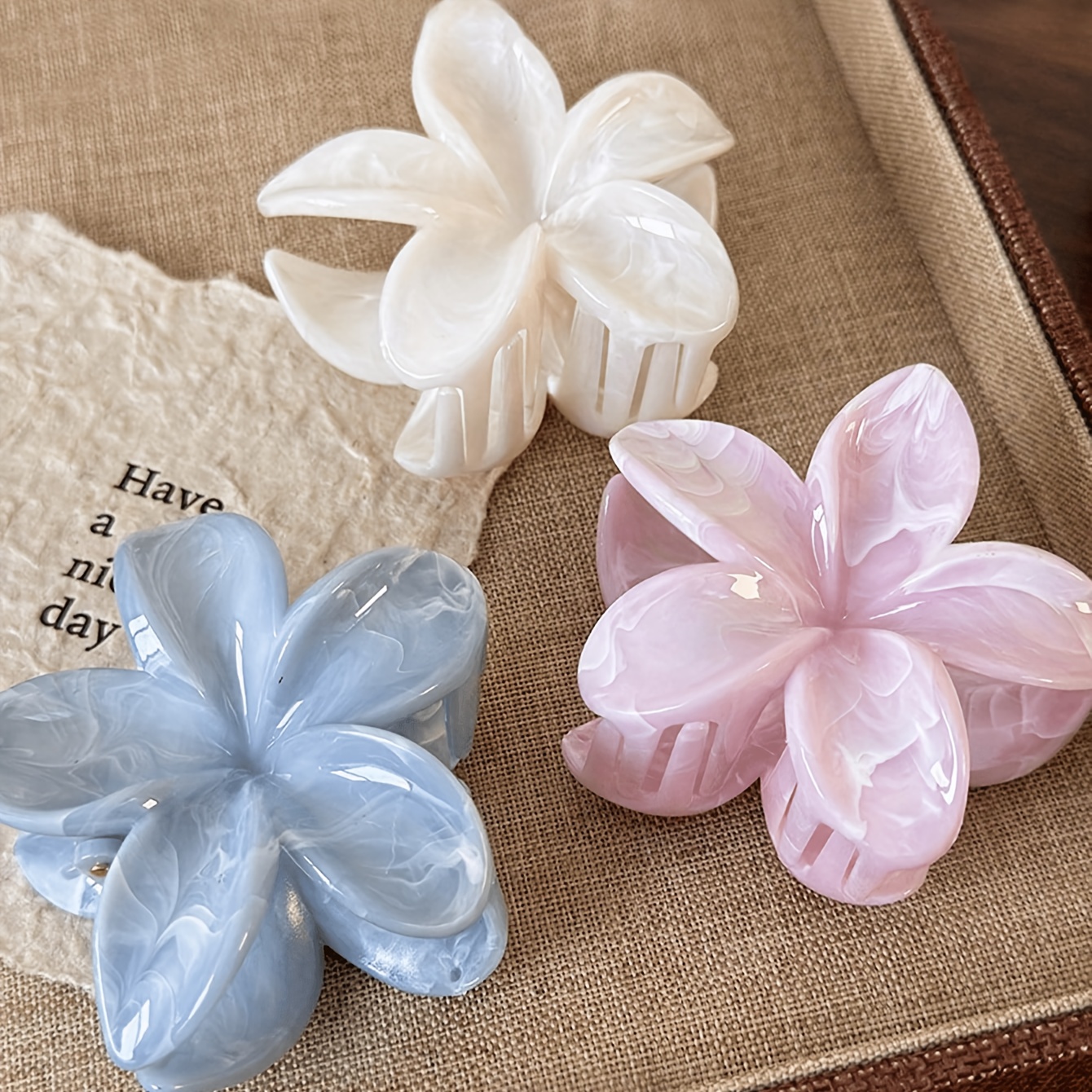 TEMU 3 piezas/Mujer 8 cm/3.15 pulgadas Rosa Azul Forma de Flor Grande Plástico Pinzas para el Cabello Moda Versátil Elegante Fácil Estilo Minimalista