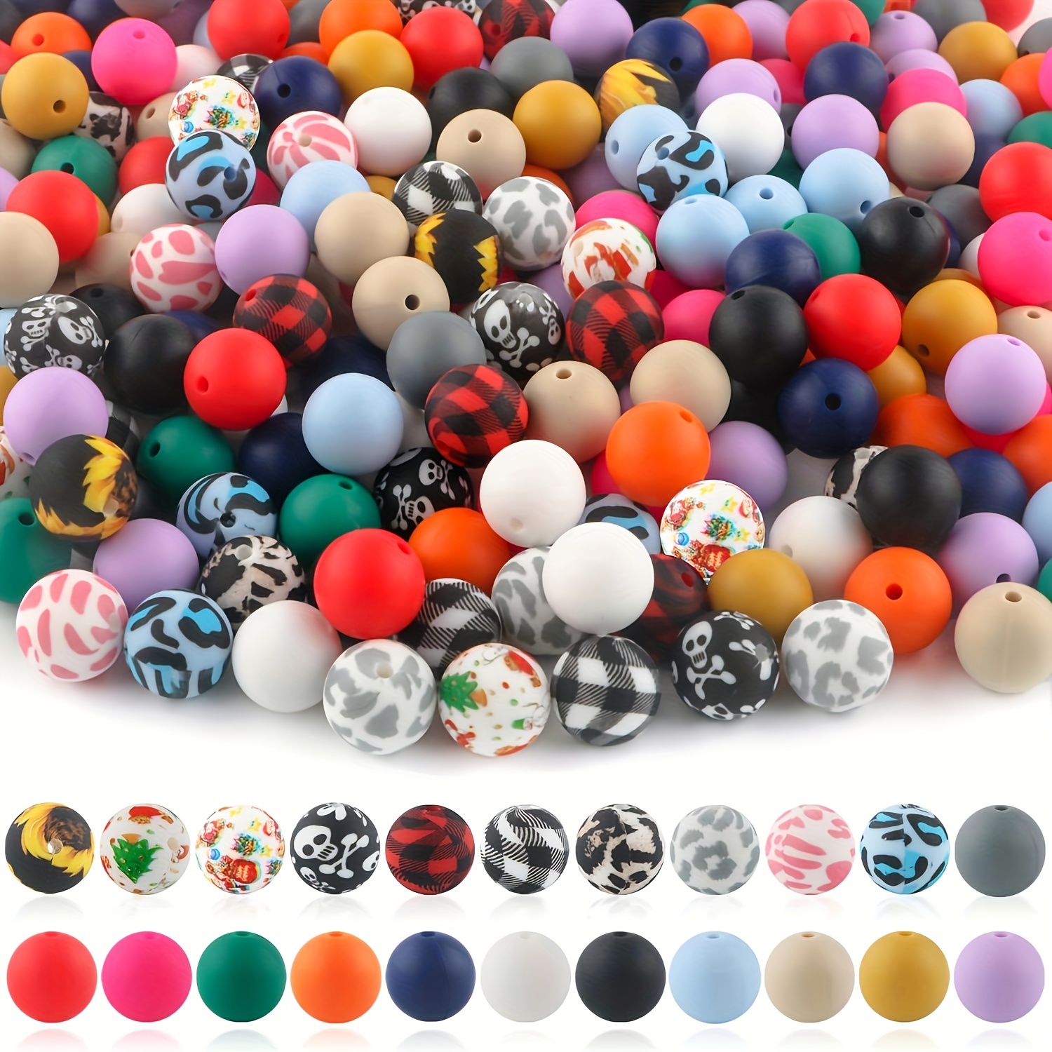 

150pcs Silicone Beads Assortment 15mm For Jewelry Making, Mixed Patterns Creative Diy Bracelet Charms, Elegant Craft Beads Gift Set, Decorative Home Accessories