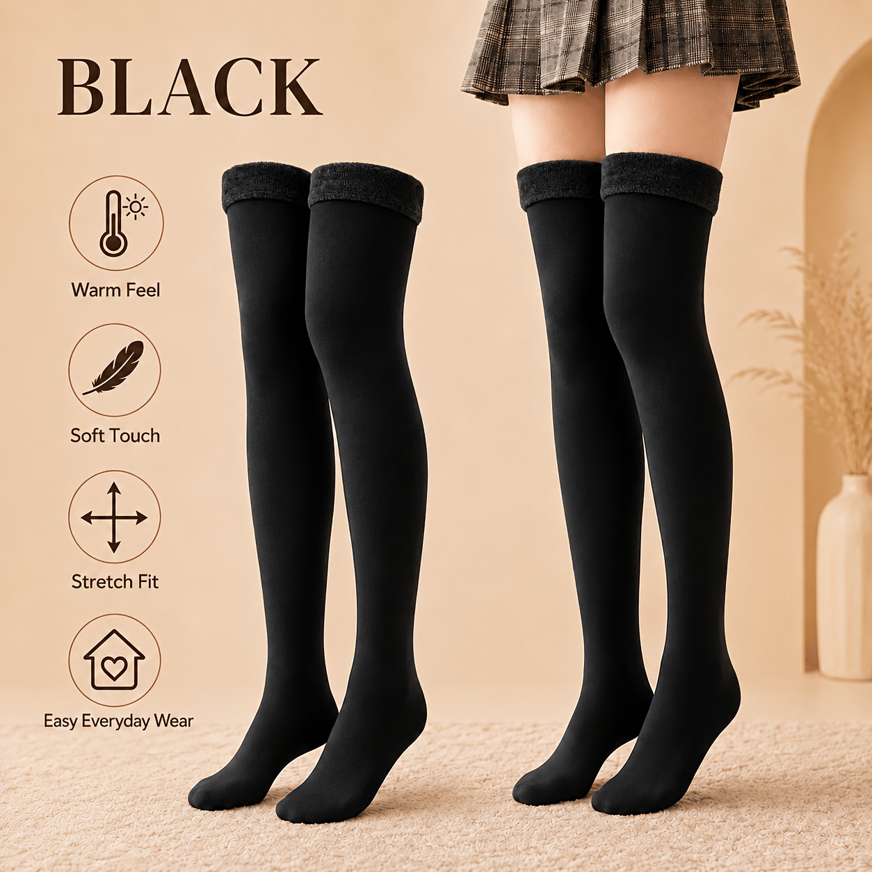 TEMU 1 Pair Of Women's Over-the-knee Socks For Autumn And Winter, Solid Color, Thickened, Perfect As A Gift For Your Wife Or Girlfriend. Comfortable