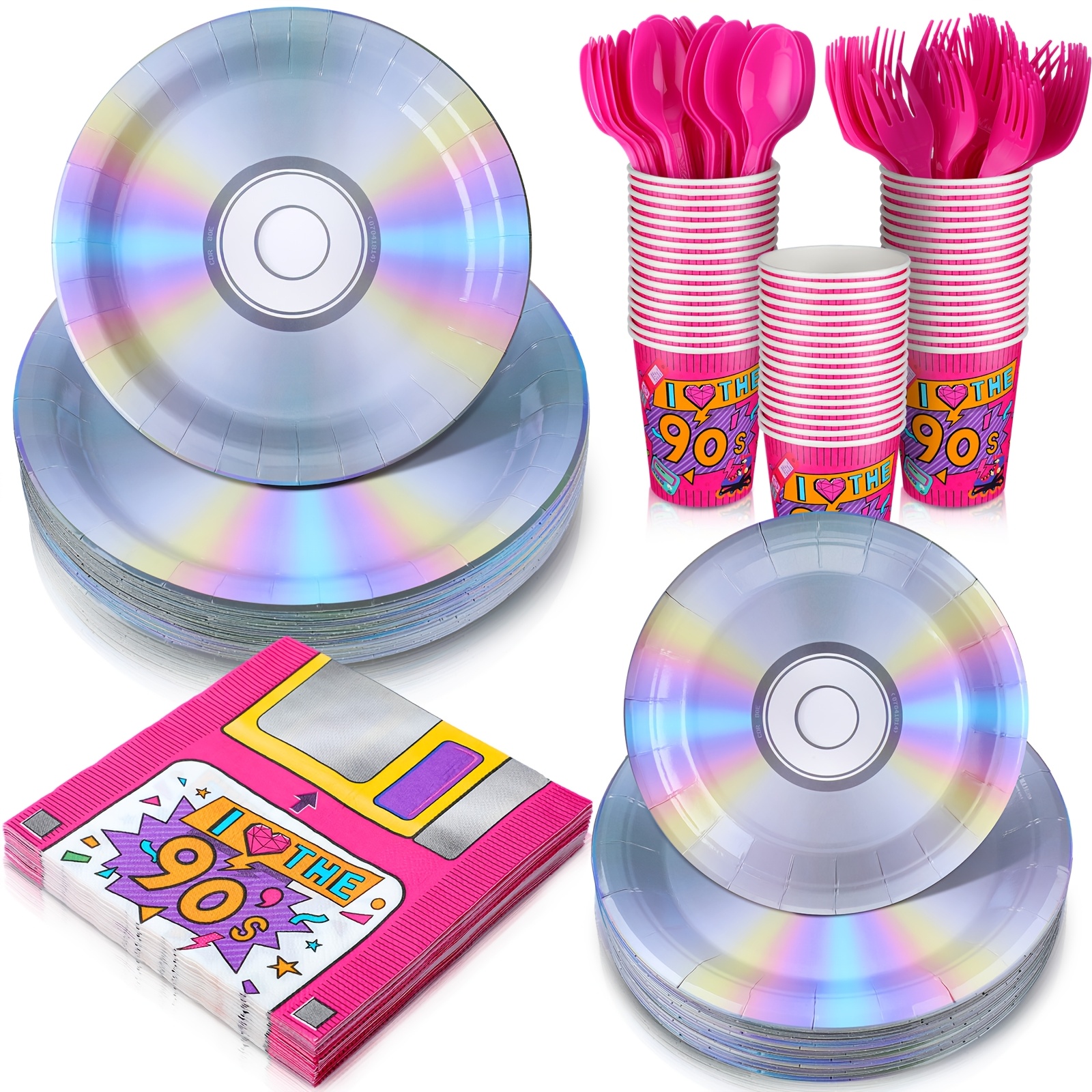252pcs retro 90s plates and napkins set   party decorations disposable back to the 1990  napkins plates cups knives spoons forks hip hop 1990s dinnerware serves 36 guests
