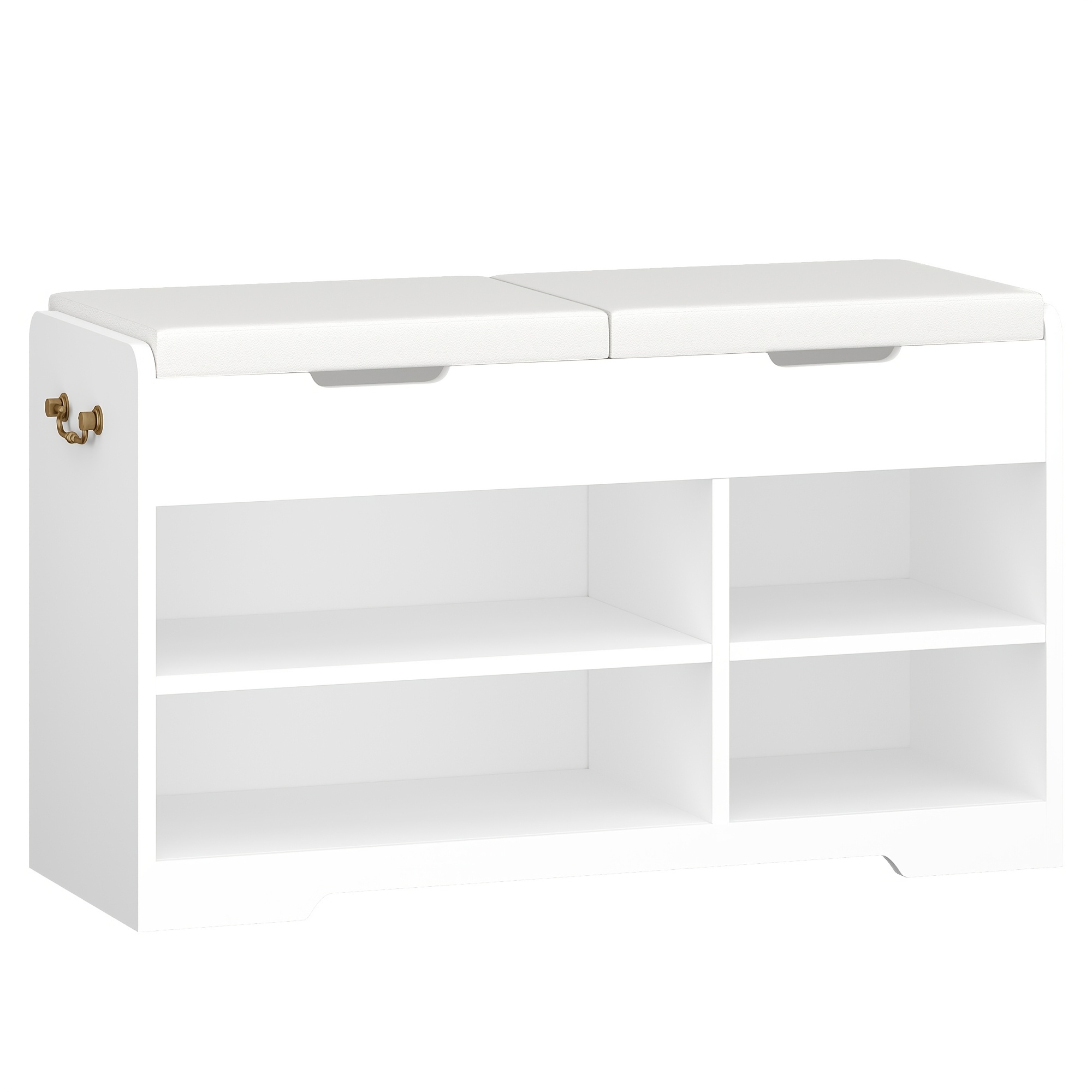 E-shop Schuhbank mit 2 Gepolsterten Regalen, Multifunktional für Wohnzimmer, Flur, Schlafzimmer, 30 x 80 x 48 cm, Weiß