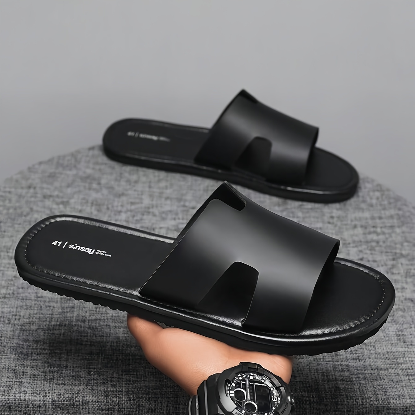 mens solid color casual slippers comfortable simple flat sole non slip open toe sandals casual non slip open toe   suitable for indoor outdoor walking spring and summer  