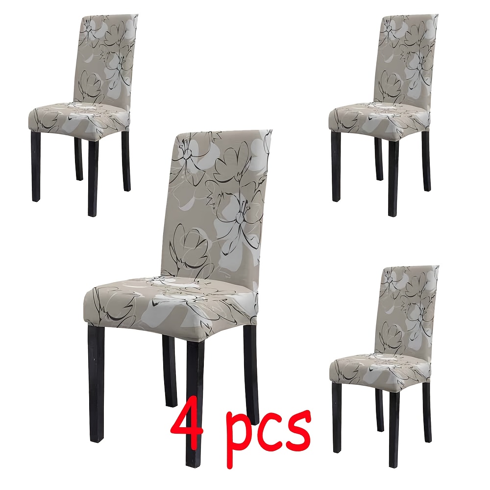 TEMU 2/4/6pcs Stretch Dining Chair Covers, Beige Floral Sketch Print Chair Slipcovers, Pattern Elastic Chair Protector, Removable Washable Chair