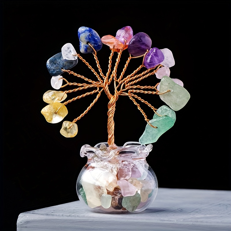 TEMU 1pc Natural Stone Vase Christmas Tree Car Ornaments Creative Car Interior Decor Ornaments Car Additions Dashboard Combination Home Decoration