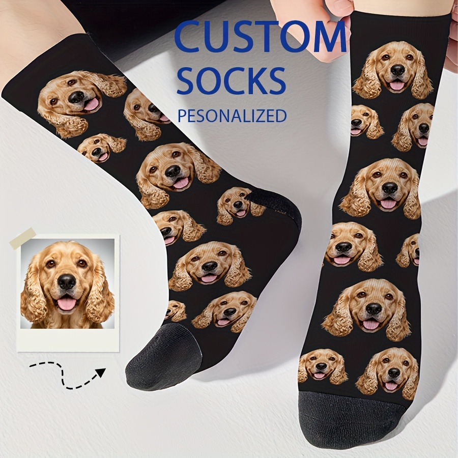 1 Pair Personalized Couple Socks - Custom Photo/text Mid-foot Durable Knit Matching Socks For , Cuff & Toe Pictograms - Valentine's Day, Gifts, Custom Name/photo Sock Pair (men's/)