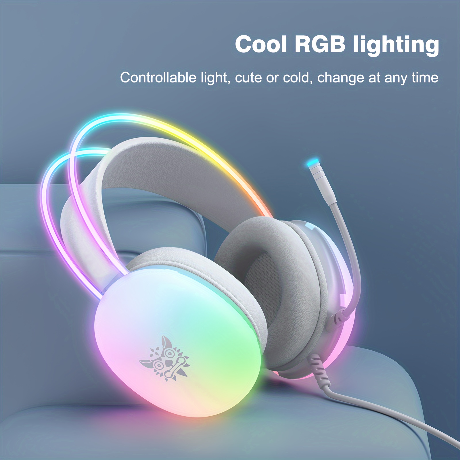 onikuma x25 wearable gaming headset with microphone full luminous rgb computer for pc wired game headset with rgb light headset with noise surround sound and wired 3 5mm jack details 2