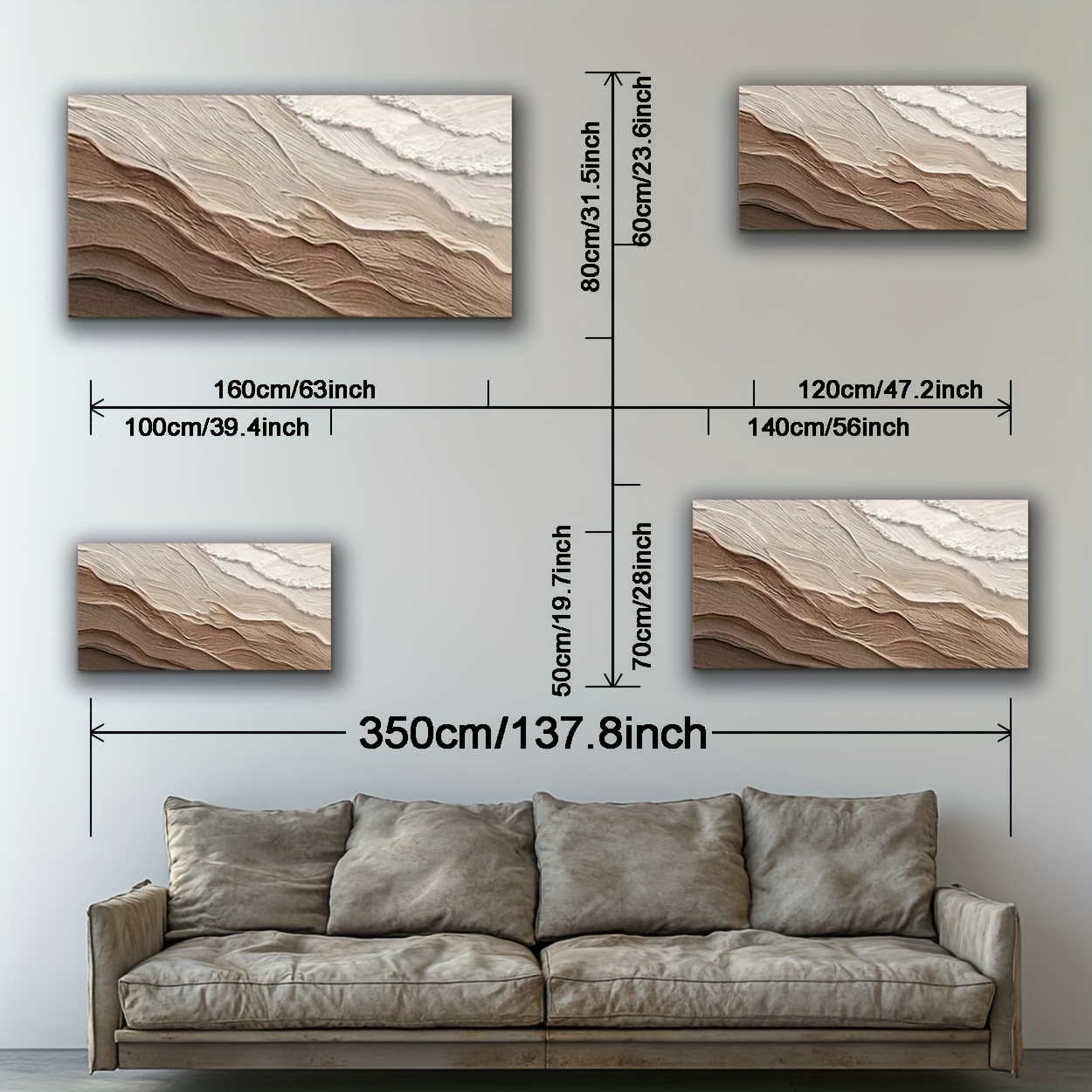 This Is a Large, Hand-Painted Abstract Oil Mural in a Nordic Bohemian Style, Featuring a Easy Modern Design with Neutral Colors. It Has a Textured End And Is Perfect for Decorating Spaces Like for home Offices, Living Rooms