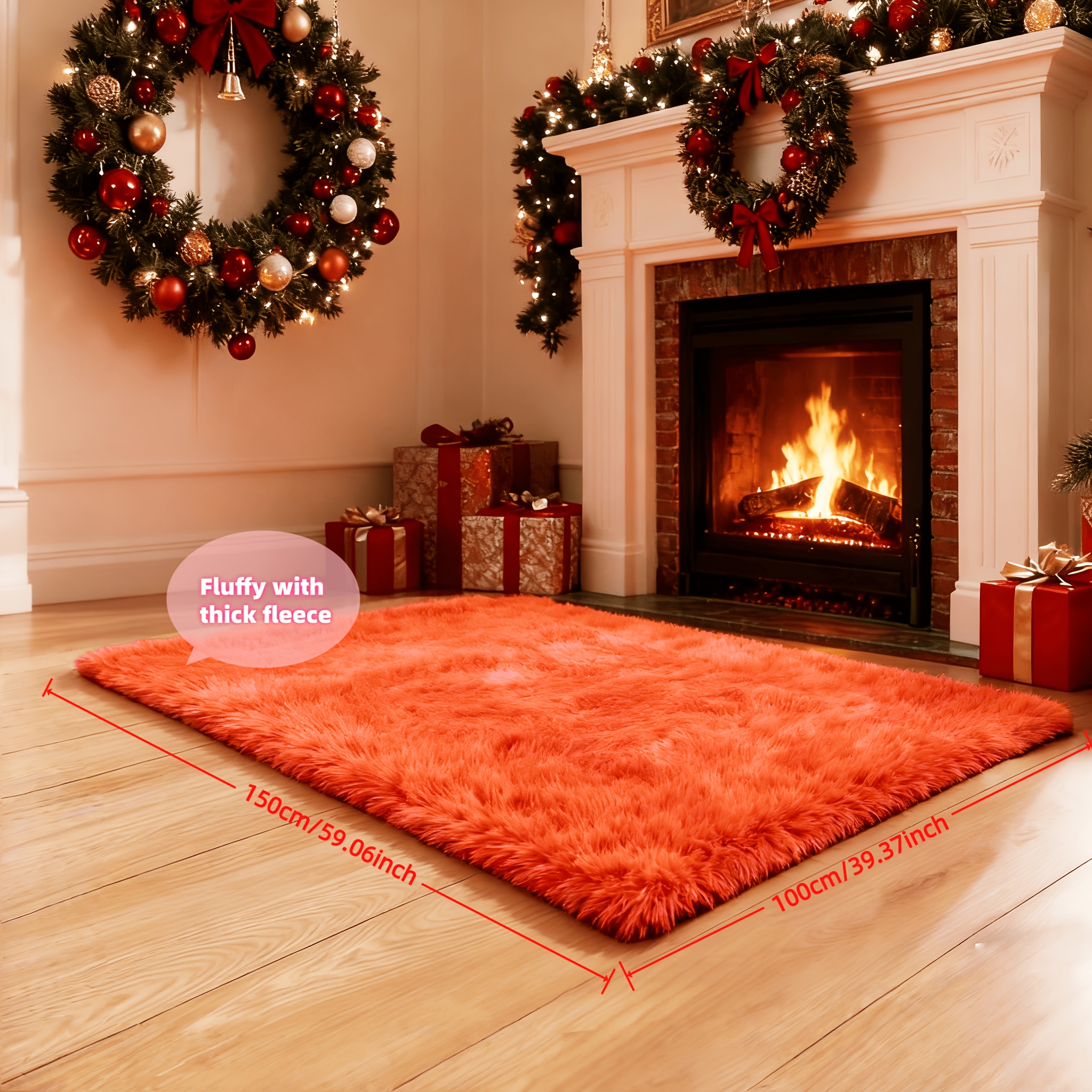 1pc exquisite plush carpet orange long living room carpet christmas decoration carpet thick plush soft and   no shedding easy to clean suitable for     for holiday decoration daily decoration
