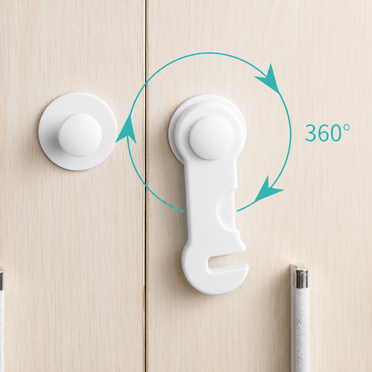 5-Pack 360° Rotating Cabinet Door Catch Locks, No-Drill Self-Adhesive