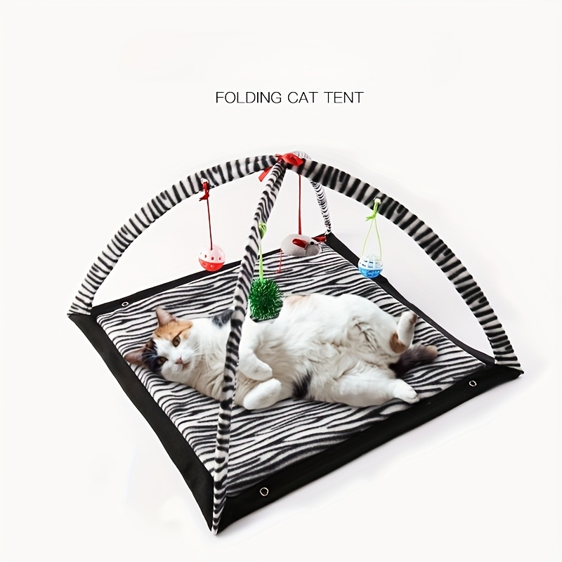 Interactive Cat Play Tent with Hanging Ball Toys & Scratching Mat