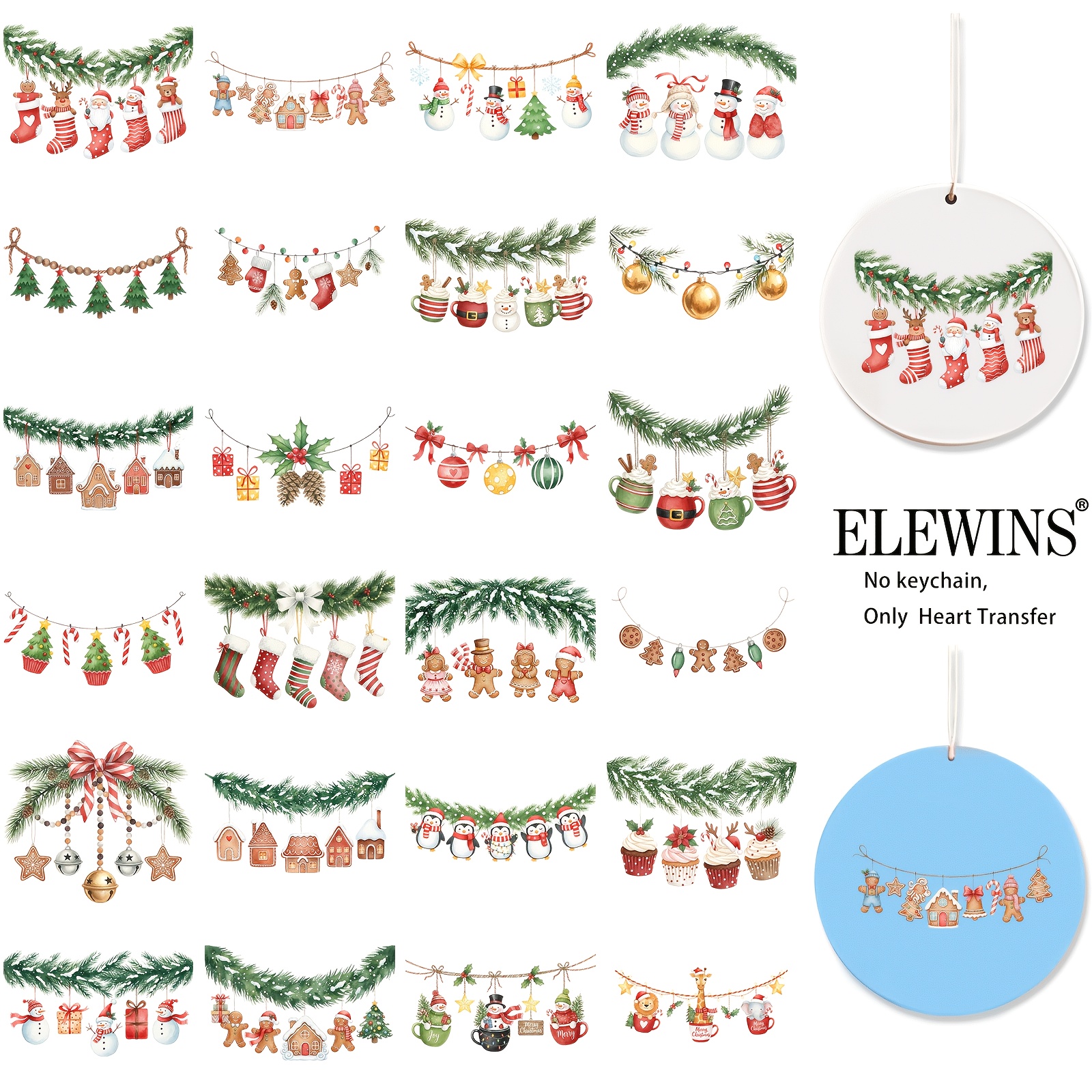 TEMU 48 piezas de adornos navideños " Navidad" UV DTF - Vinilo impermeable y resistente a los arañazos para manualidades DIY, decoraciones y regalos