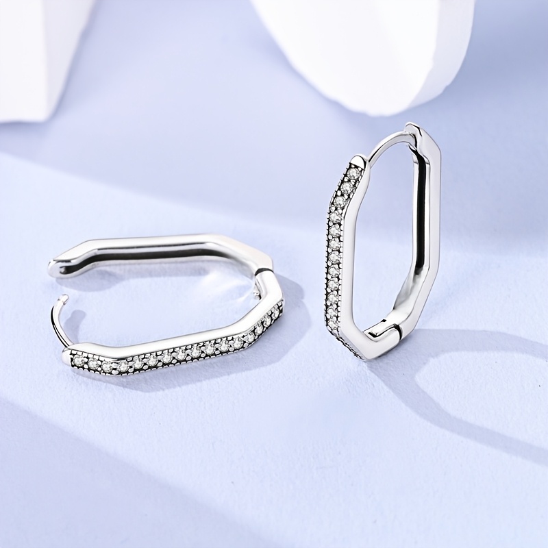 Women's Hexagonal Stone-Studded Earrings with 925 Silver Needle