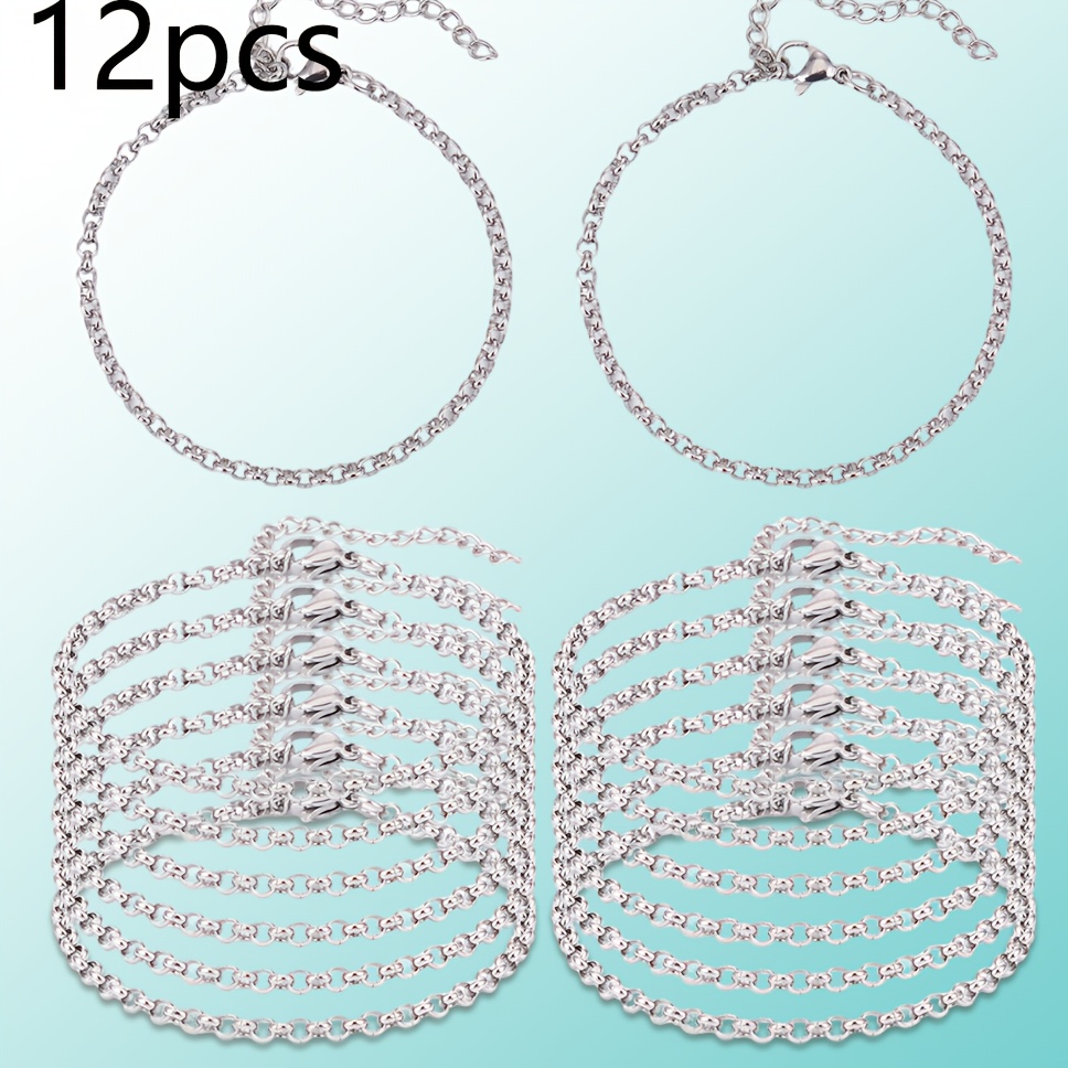 TEMU 12 pièces Lot de Bracelets Chaîne Ronde, Bracelet Pendentif Ajustable en Acier Inoxydable avec Fermoir , Idéal pour la Création de Bijoux DIY