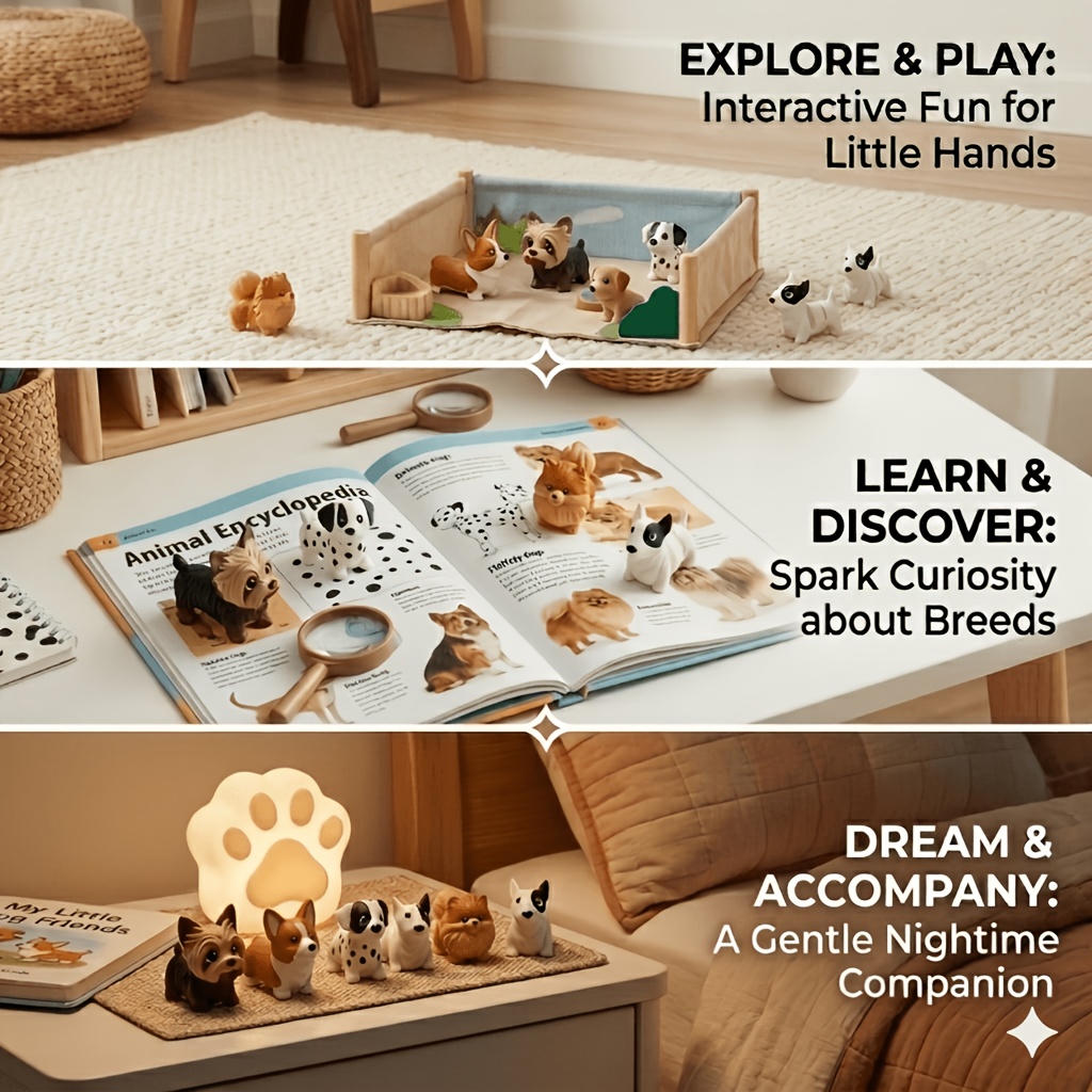 6pcs Adorable Dog Doll Model Set for Interactive Play