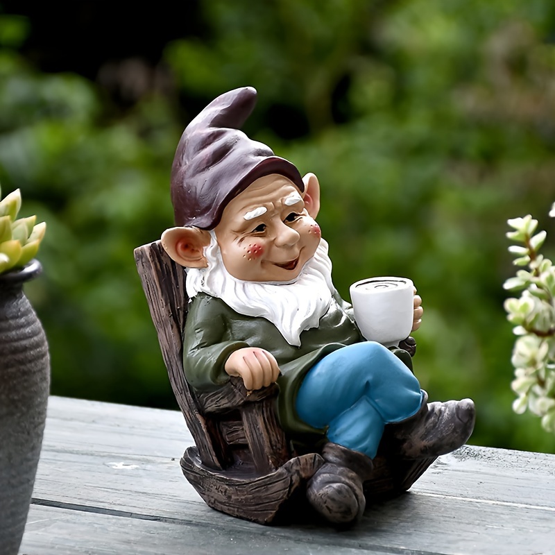 

Classic Resin Gnome In Rocking Chair Statue, 1pc, Charming Outdoor Decor, Garden Dwarf With Coffee, Father's Day Yard Accent, Tabletop Resin Figure, Home & Garden Ornament, No Battery Needed