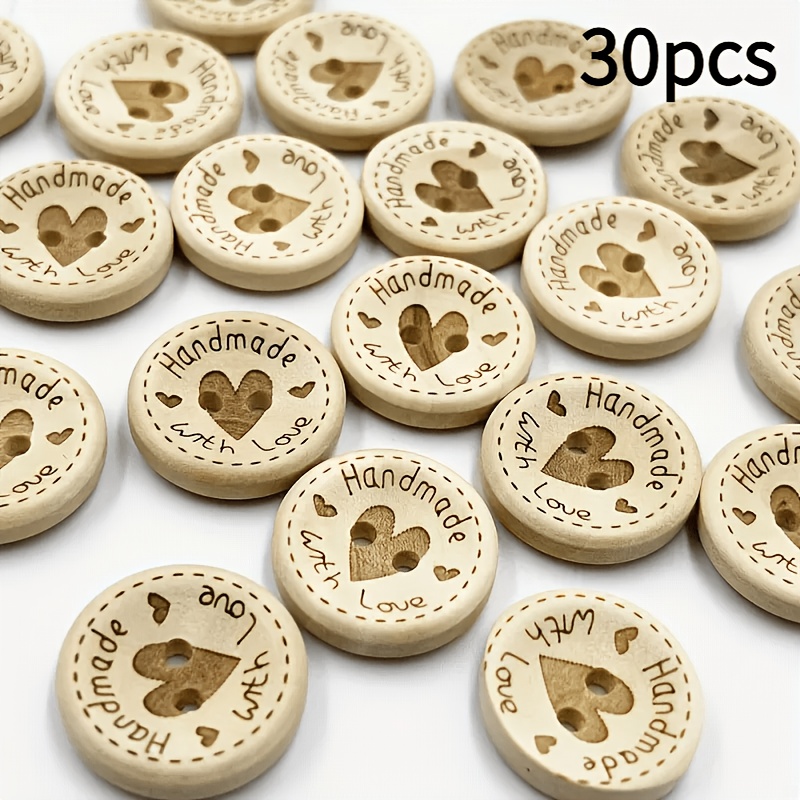 TEMU 30pcs Of Heart-shaped Wooden Buttons In Sizes 15mm, For Sewing, Scrapbooking, Crafting, And Home Clothing Decoration