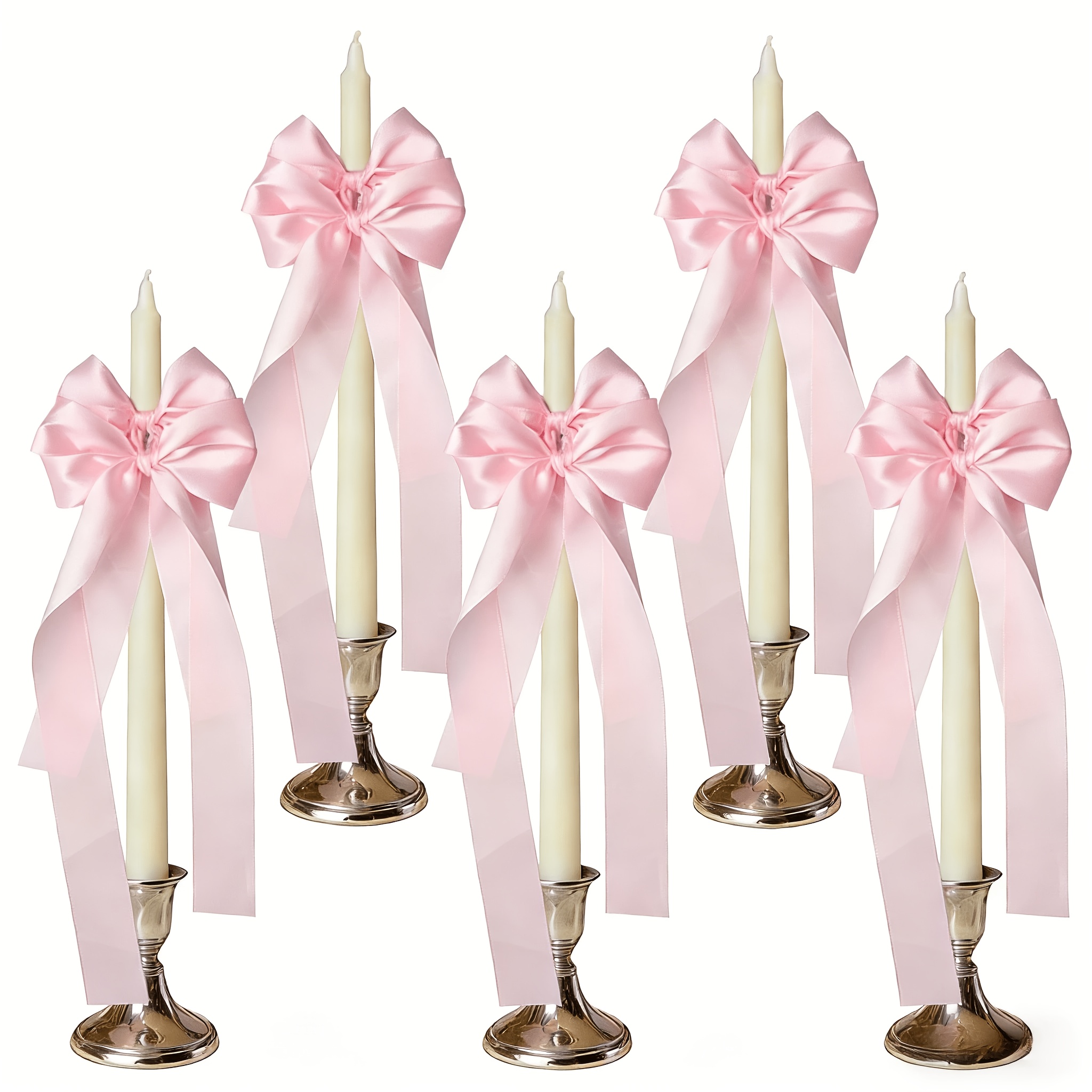 Image of 10pcs Pink Bows For Candlestick Wine Glass Gift Wrapping Coquette Satin Ribbon Bow Decorations For Wedding Birthday Mother's Day Bridal Shower Decor Halloween Decorations