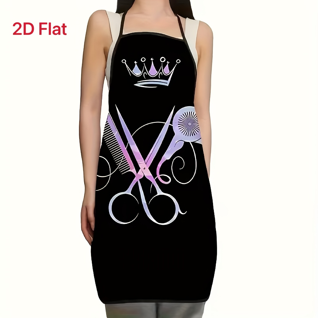 TEMU Fashionable Purple Hairdresser Apron With Adjustable Straps, Featuring Scissors And Comb Design, Made Of Durable Polyester, Suitable For And
