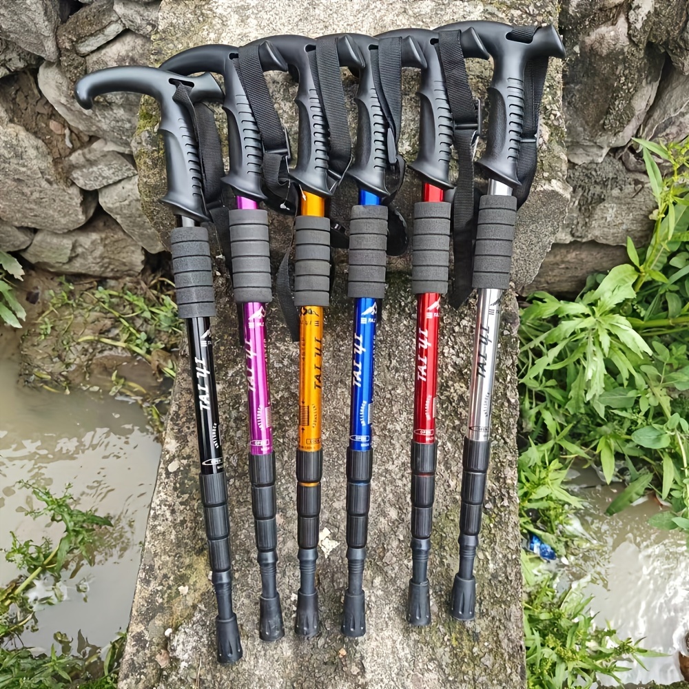 

Adjustable Trekking Poles With T-handle, Anti-shock High Strength Ultralight Aluminum Alloy, Curved Handle Walking Stick