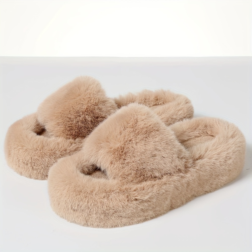 Women's Fuzzy Platform Slipper Boots - Plush Fleece Lining House Shoes For Indoor & Outdoor