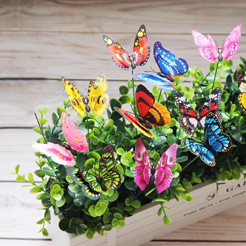 Image of 10pcs Vibrant 3d Garden Stakes, 7cm Double-layer, Colorful Outdoor Decor For Weddings & Home Gardens - Durable Pvc, No Power Required