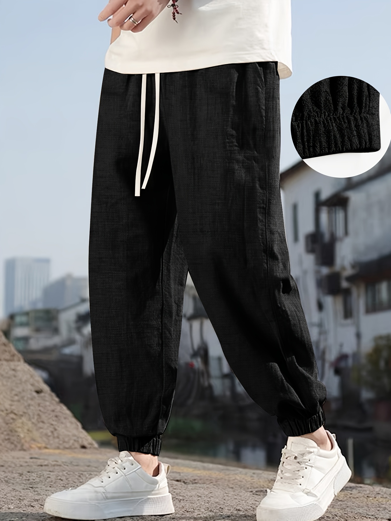 Men's Casual Linen Joggers - Breathable, Comfort Fit with Pockets for All Seasons