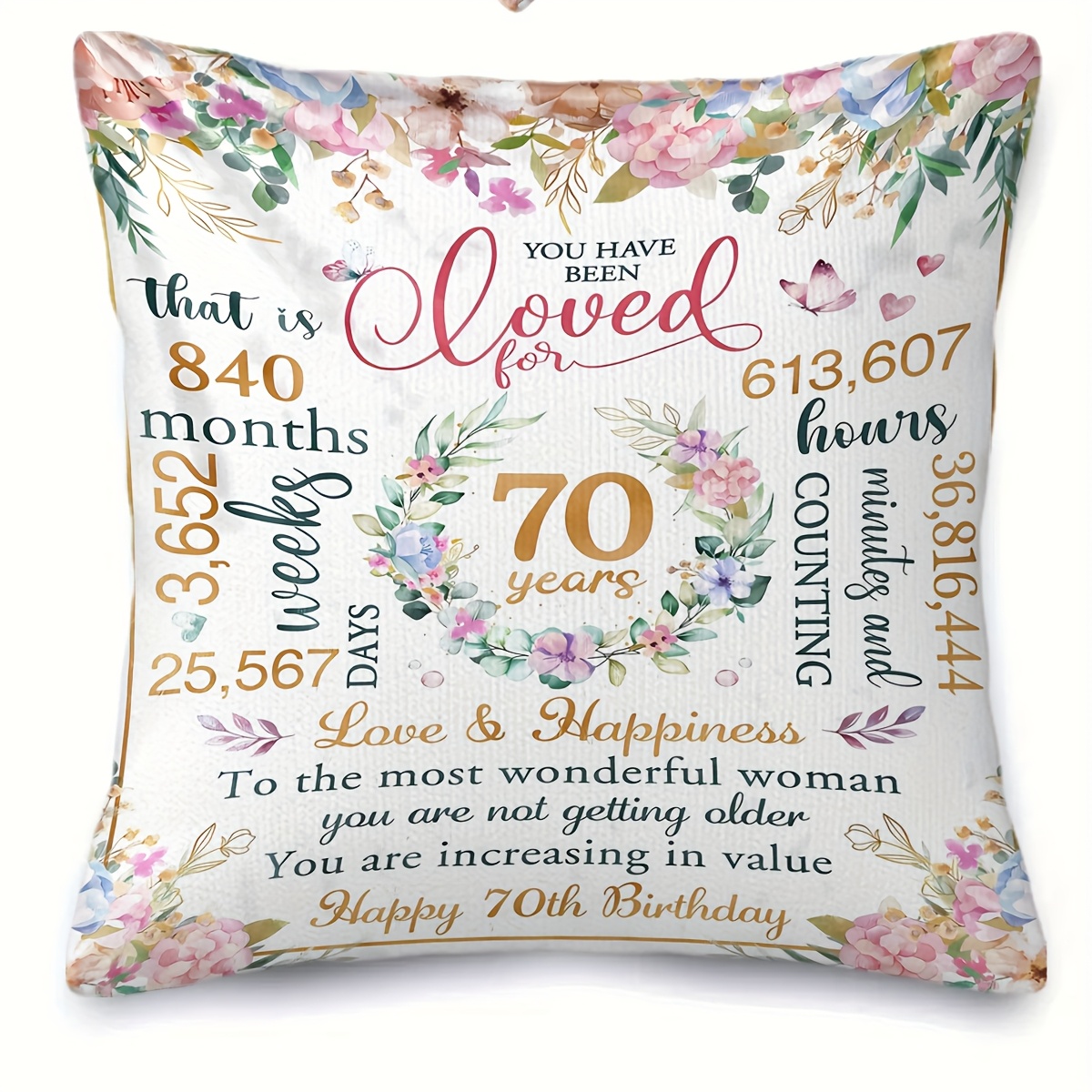 TEMU 1pc 70th Birthday Gift For Women - Floral Heart Pillowcase Suitable For Bedroom, Car, Sofa Decor With " " , Zipper Closure, Machine Washable