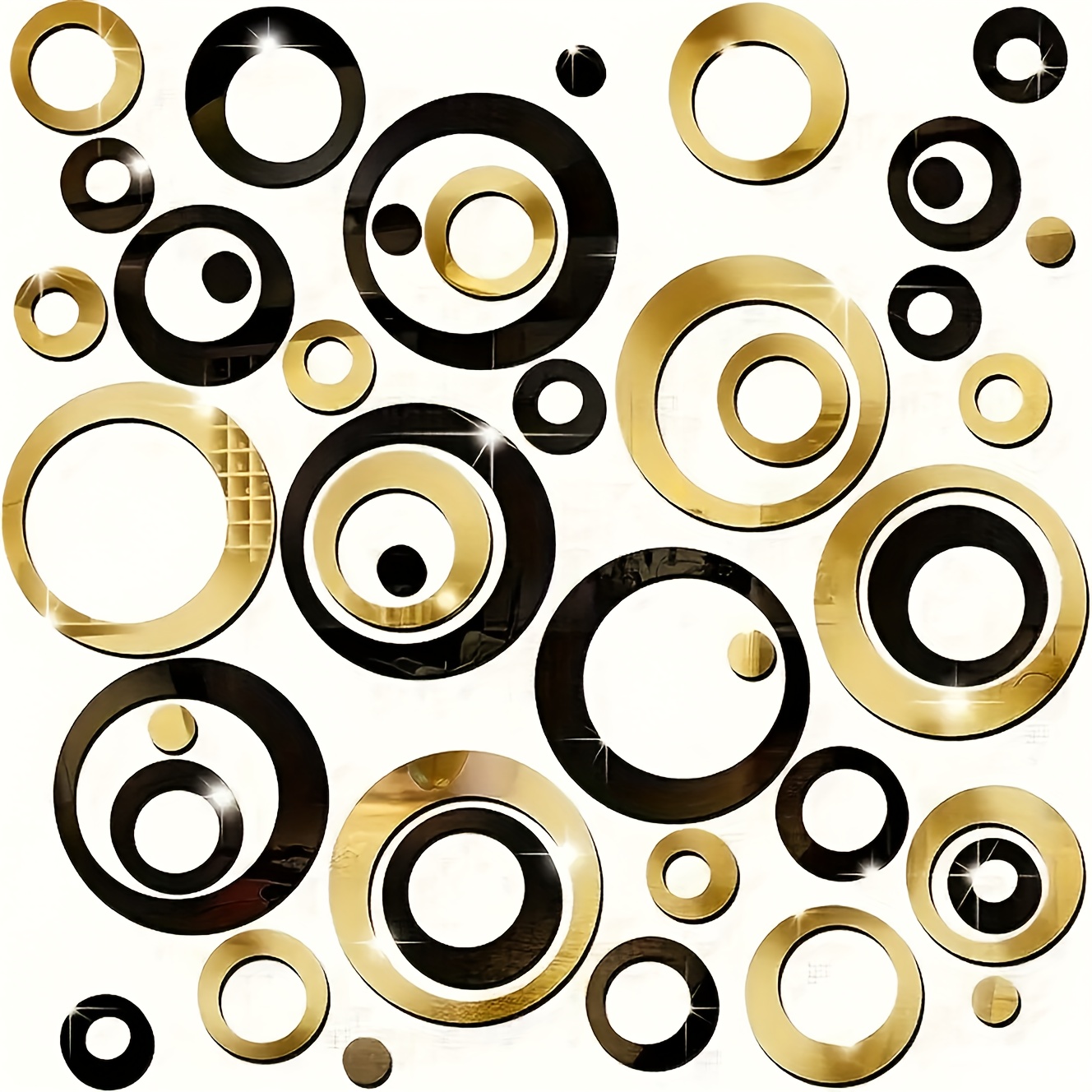 Image of 72pcs, Black And Golden Circular Acrylic Mirror Wall Stickers, Diy Background Wall Home Decoration, Anti Positioning Stickers, Party And Holiday Decoration Stickers