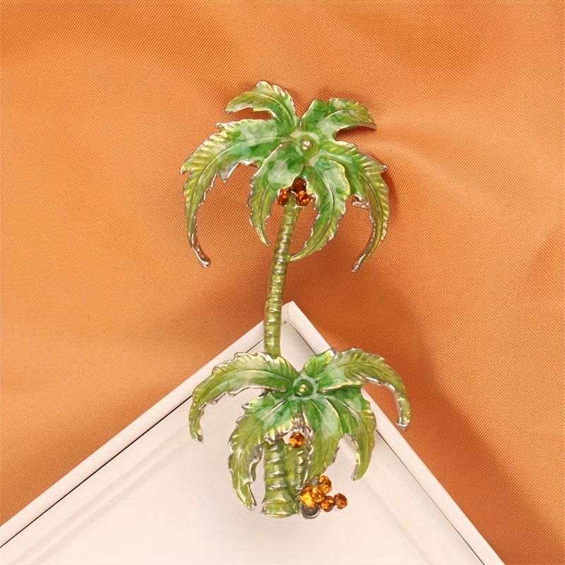 TEMU Fashion Green Coconut Tree Brooch Pin For Unisex Enamel Corsage Creative Office Brooch Gift Men's Suit Badge Accessories