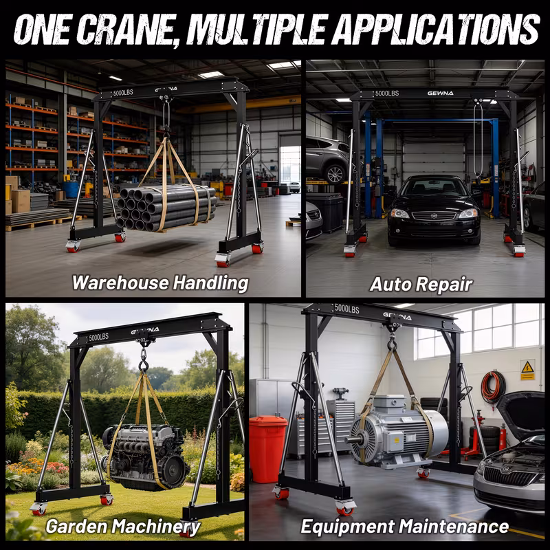 crane 5000lbs steel construction adjustable height 8 53 12 47ft with 360 locking wheels portable shop hoist for auto repair Product details 6