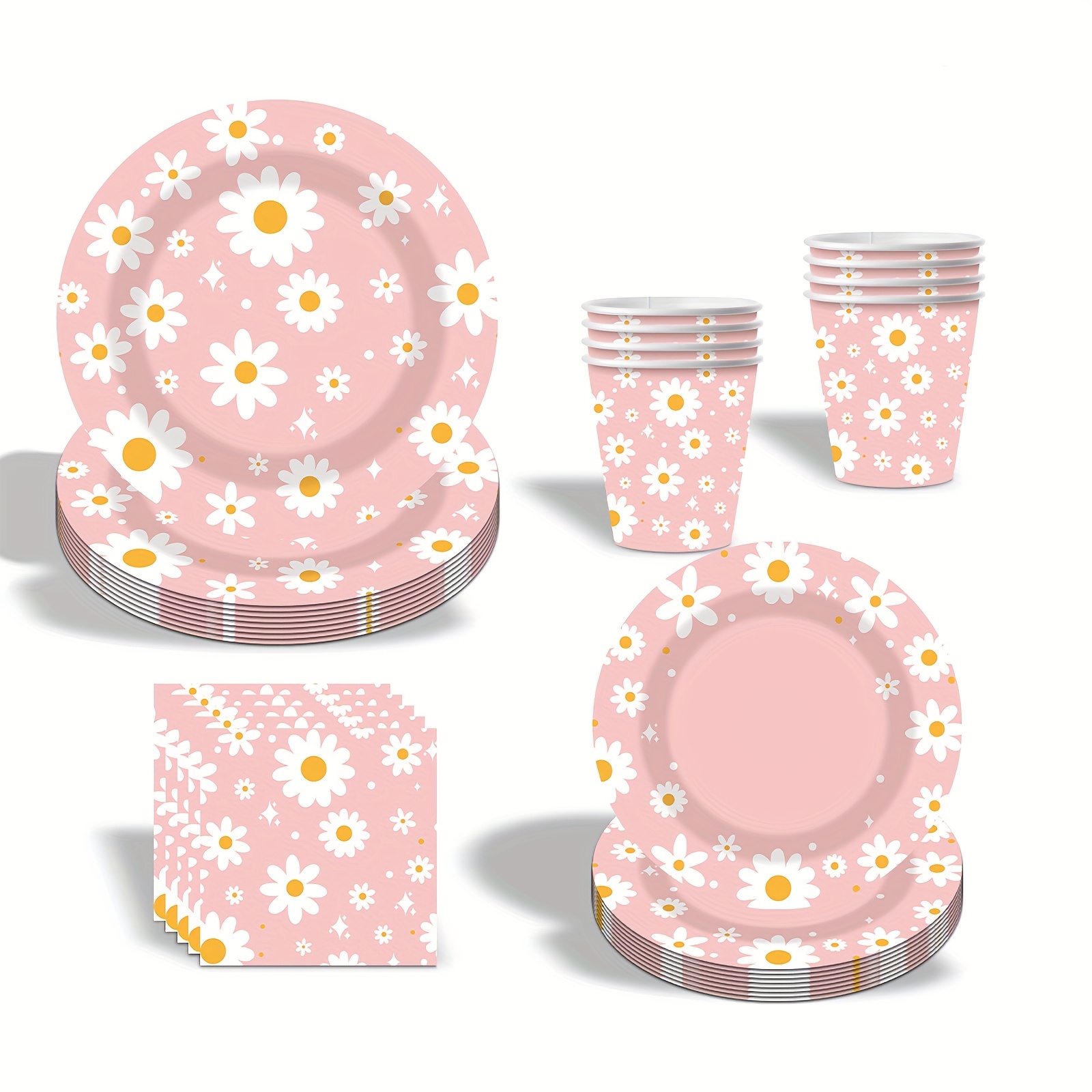 Groovy Boho Party-Set Mit Gänseblümchen-Design – Inkl. Teller, Becher & Servietten (120 Teile)