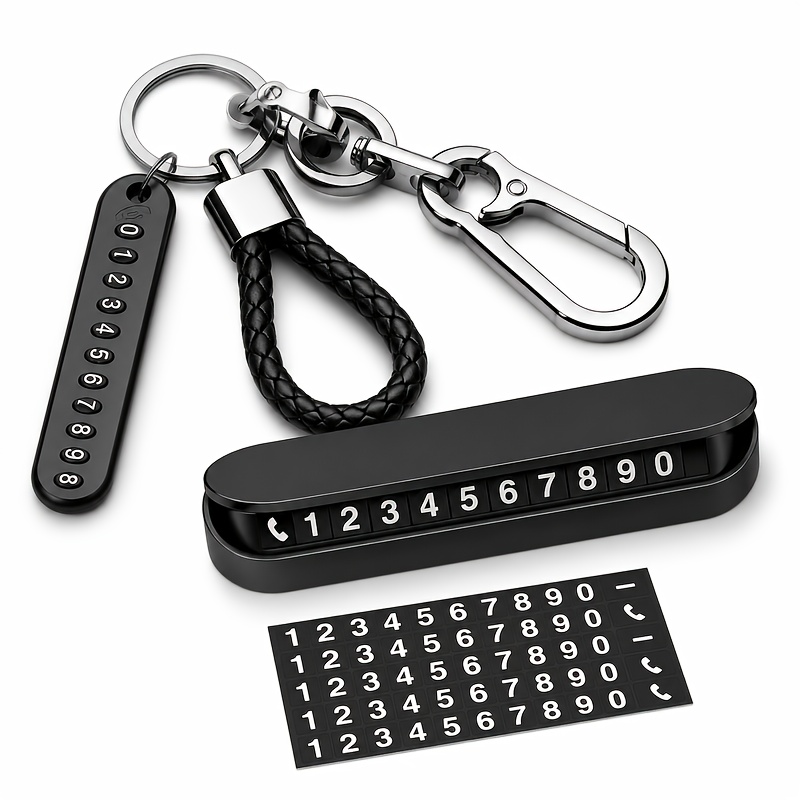 TEMU 2pcs Hidden Sliding Car Number Plate & Anti-lost Key Finder System With Privacy Cover - Portable Dashboard Contact Display, Slide-out License