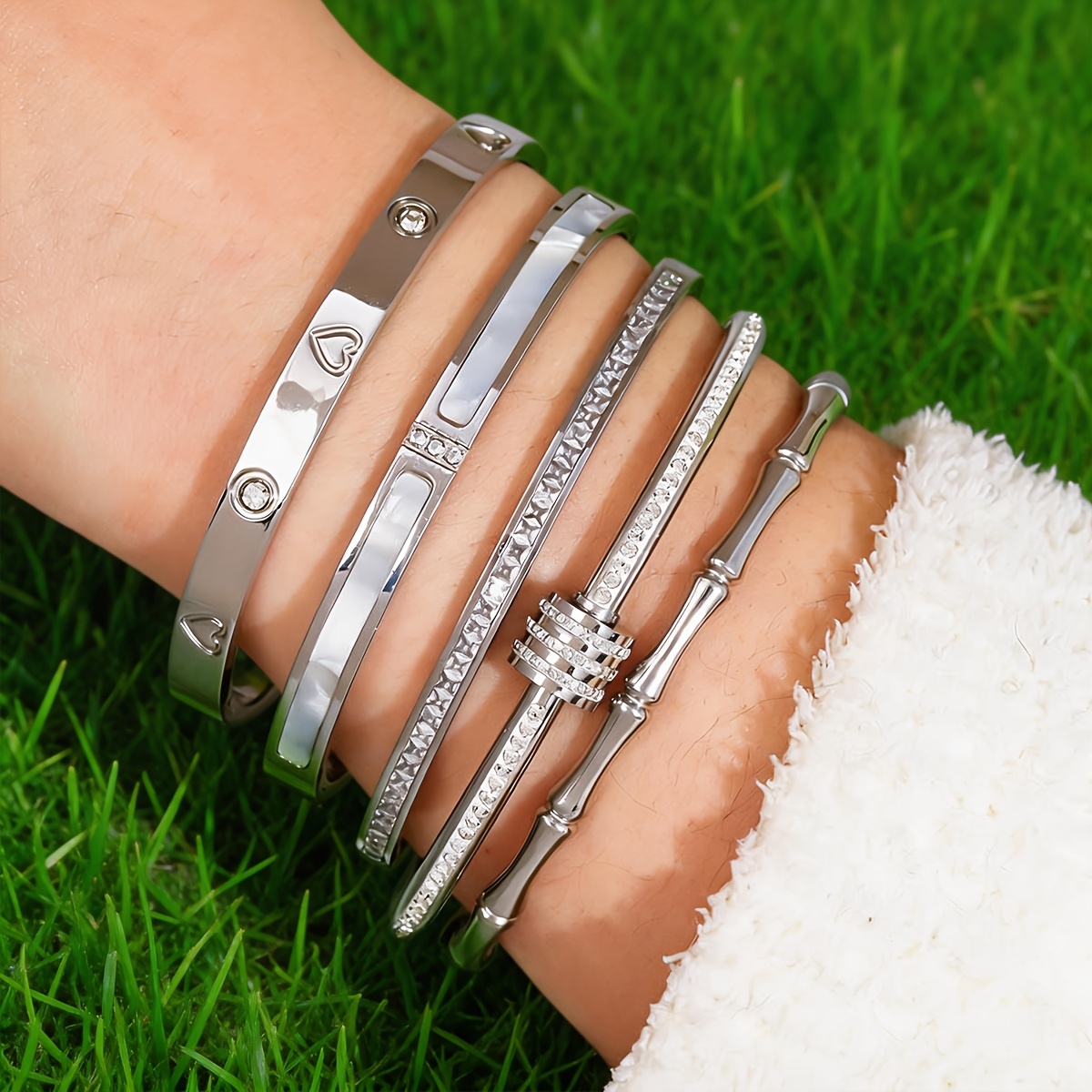 3pcs Simple Stainless Steel Bangle Jewelry Set for Women
