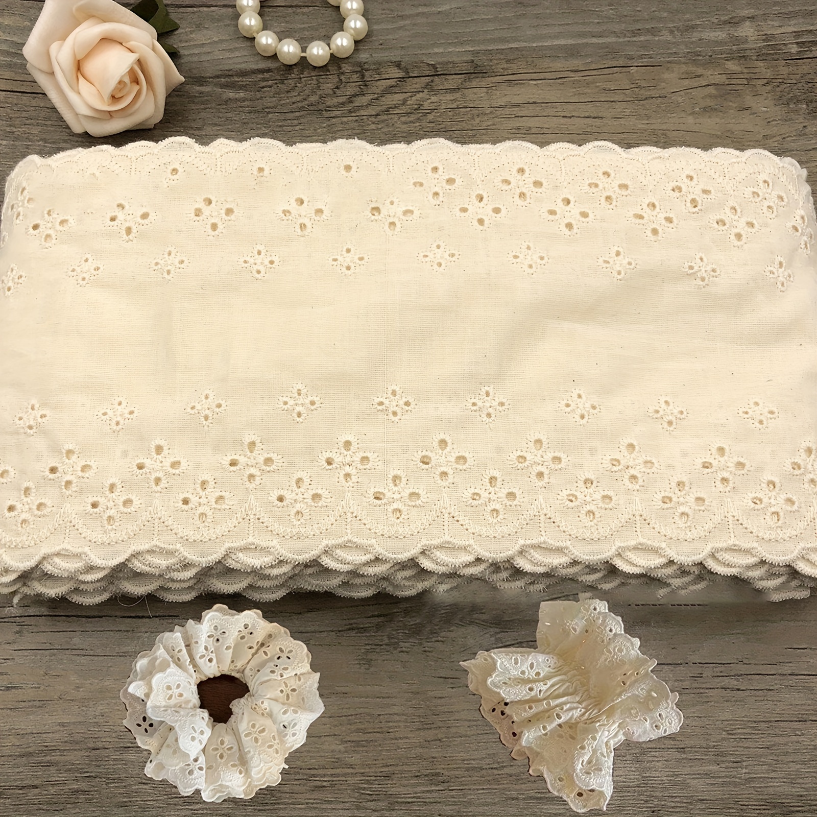 

1 Roll, 2 Yards Long, 13.5cm Wide, Beige Intestine Hair Ring Material, Cotton Cloth Thread Embroidery Lace, Lace Bow Hair Accessories Material