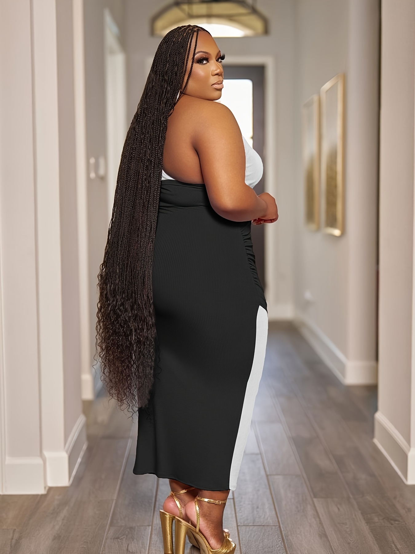 womens plus size colorblock wrap one shoulder bodycon dress - Temu
