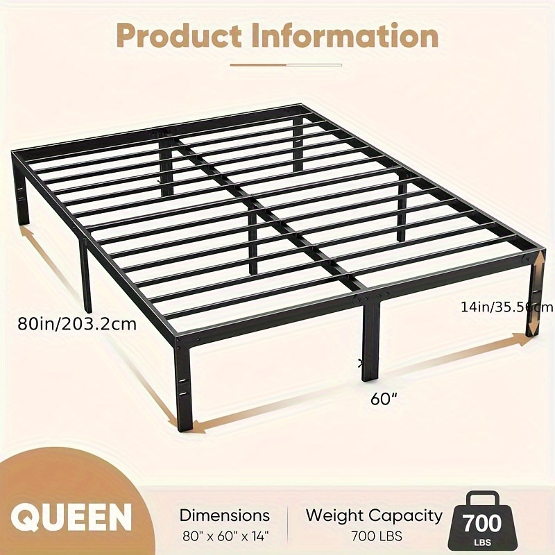 TEMU Olixis Bed Frame - 4 Size Platform Bed Frame Metal Mattress Foundation With Steel Slat Support, Spring Needed, Storage Space Under Frame, Easy Assembly, Black