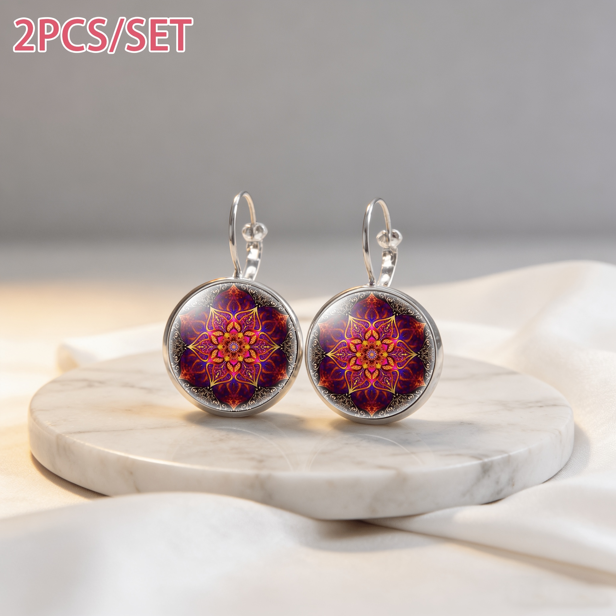 2pcs Set of White French-style Ear Hooks with Earrings