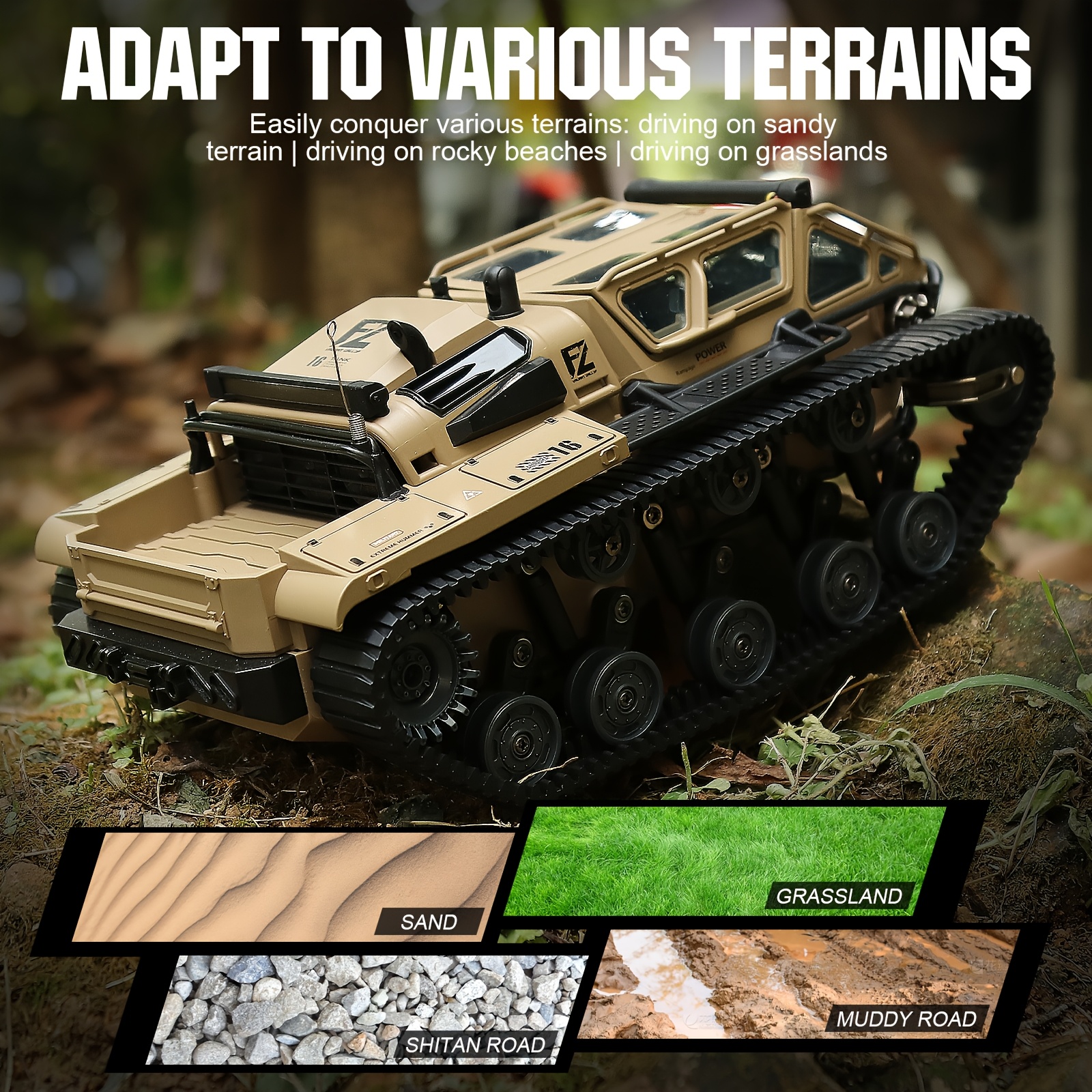 1:16 Scale RC Tank - High-Speed 10KM/H Off-Road Crawler with 4WD, 360° Rotation, All-Terrain Treads, USB Rechargeable Batteries (2 Included) - Remote Control Military Truck Toy for Kids & Adults, Birthday/Christmas Gift